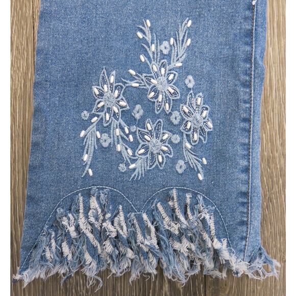 Est 1946 Denim Jeans Embroidered Beads Size 12 Women Highrise Fringe Boho Blue - Picture 2 of 12
